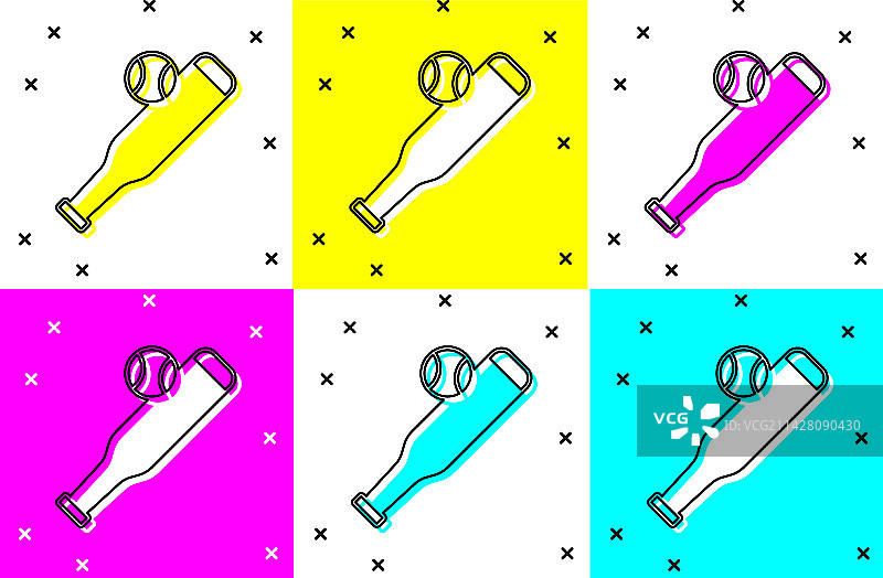 彩色背景棒球棒和球图标组合图片素材