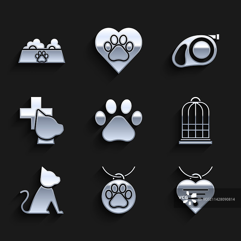 爪印项圈，带名牌和心形图案图片素材