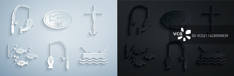 鱼竿和鱼钩浮标水下套装图片素材