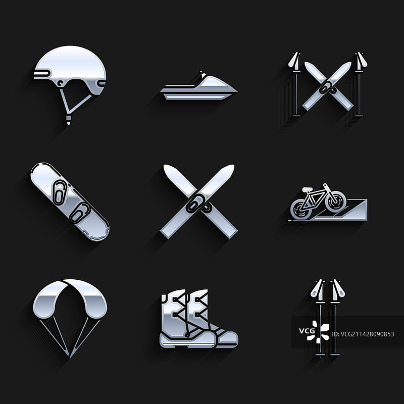 滑雪板、滑雪杖、靴子、雪杖、自行车合集图片素材
