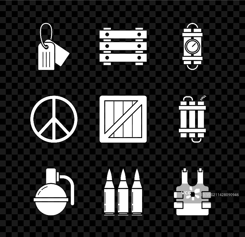 军用狗牌、弹药箱和引爆装置素材图片素材