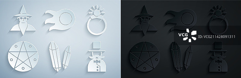 魔法宝石戒指五角星套装图片素材