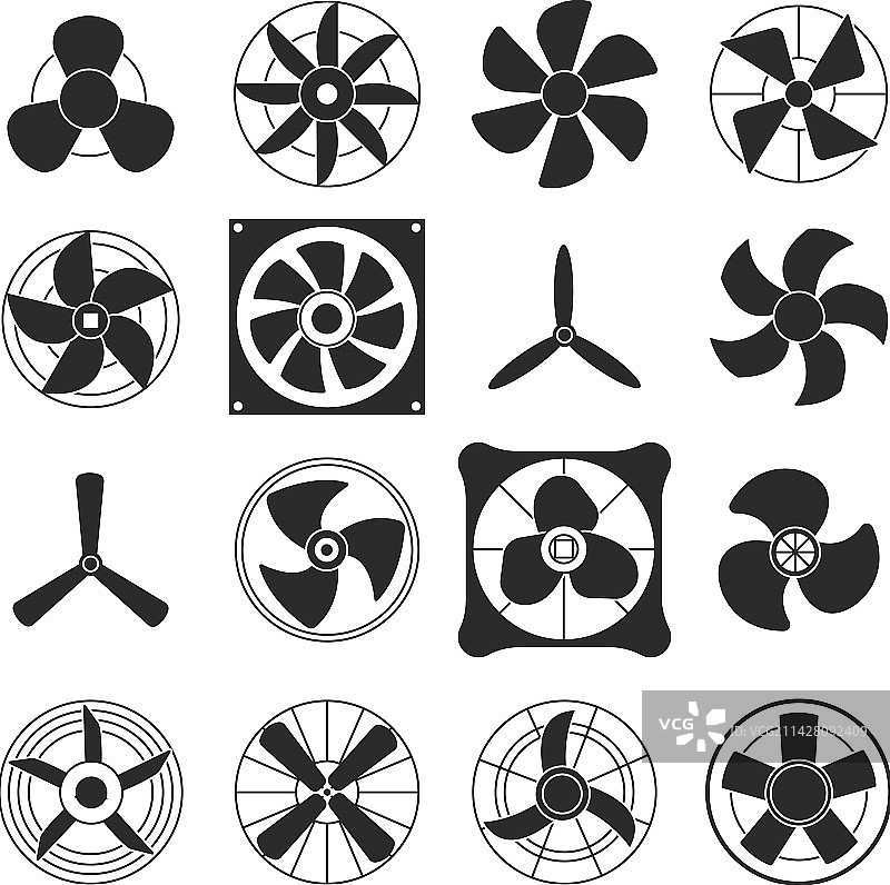 散热风扇图标黑色剪影图片素材