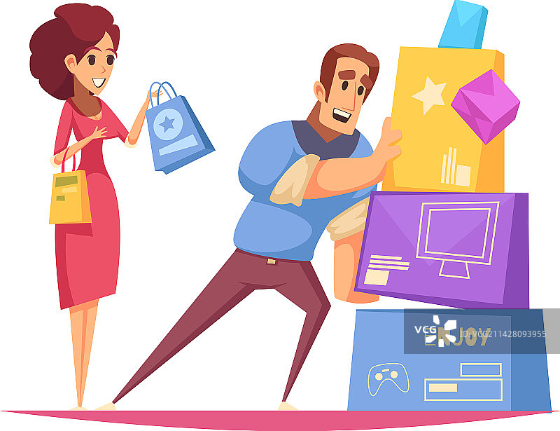 家庭夫妇购物狂构图图片素材