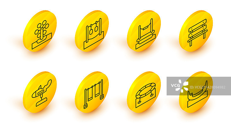一套包含船秋千跳跃蹦床双杠的线条图标图片素材