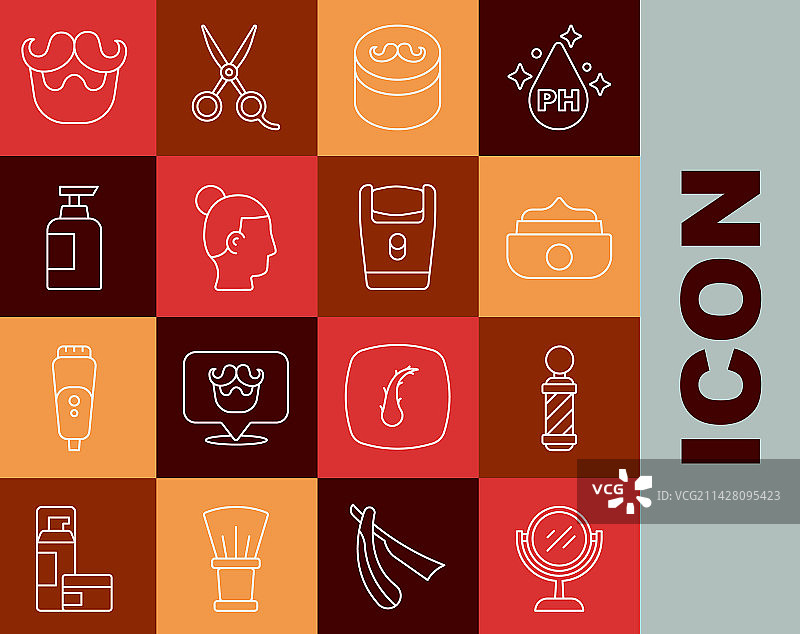 手持镜子与复古理发店招牌图片素材