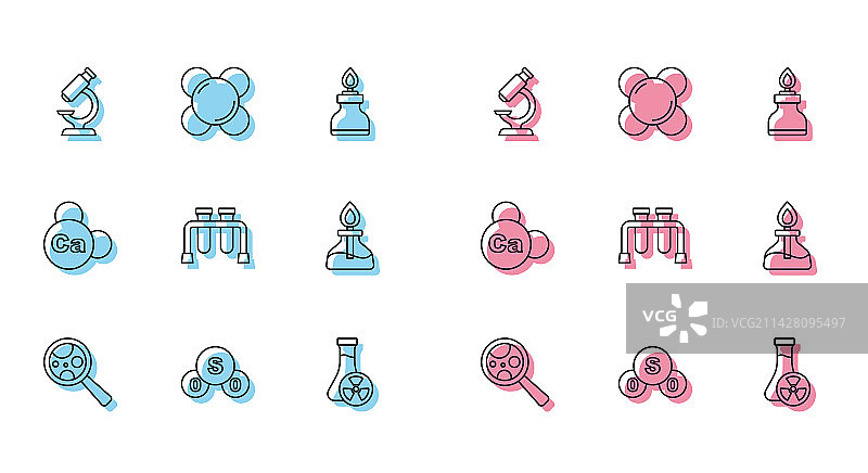 放大镜下微生物和硫磺的线条组合图片素材