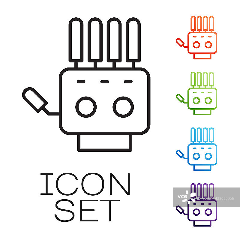 黑色线条机械手臂图标，隔离背景图片素材