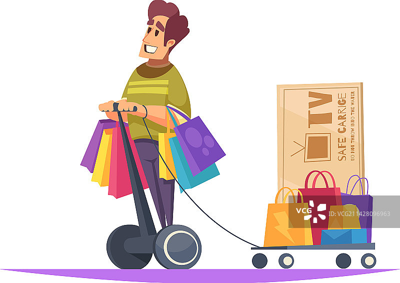 站在悬浮滑板上的购物狂图片素材