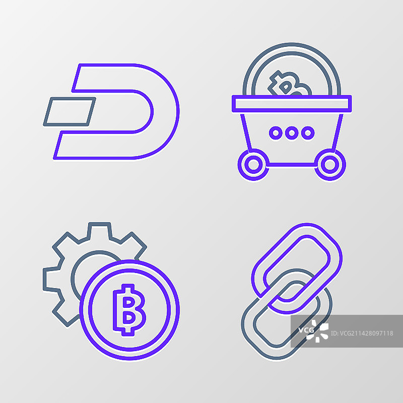 链条连接加密货币比特币线性组合图片素材