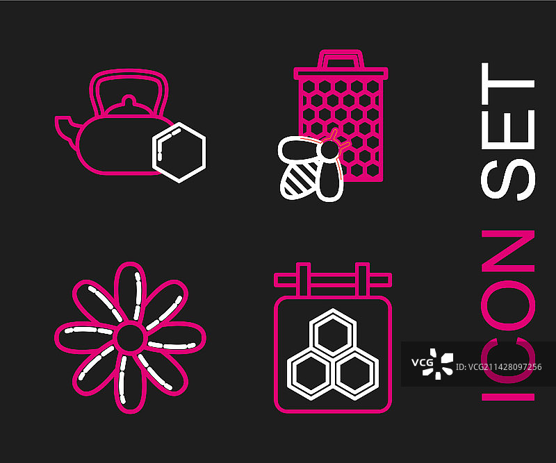 带有蜂窝花蜜蜂的悬挂标牌图片素材