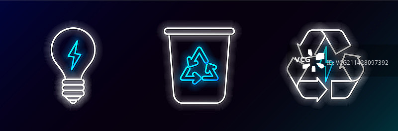 带有回收标志的电池线条和灯泡图片素材