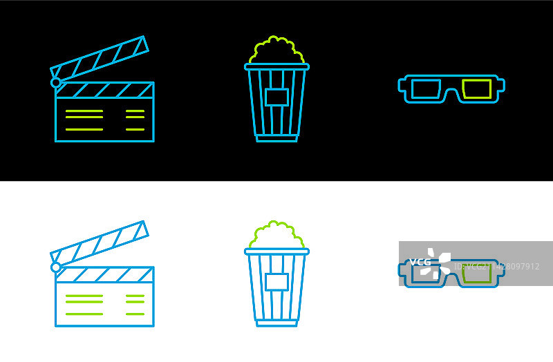 3D电影眼镜胶片电影场记板图标图片素材