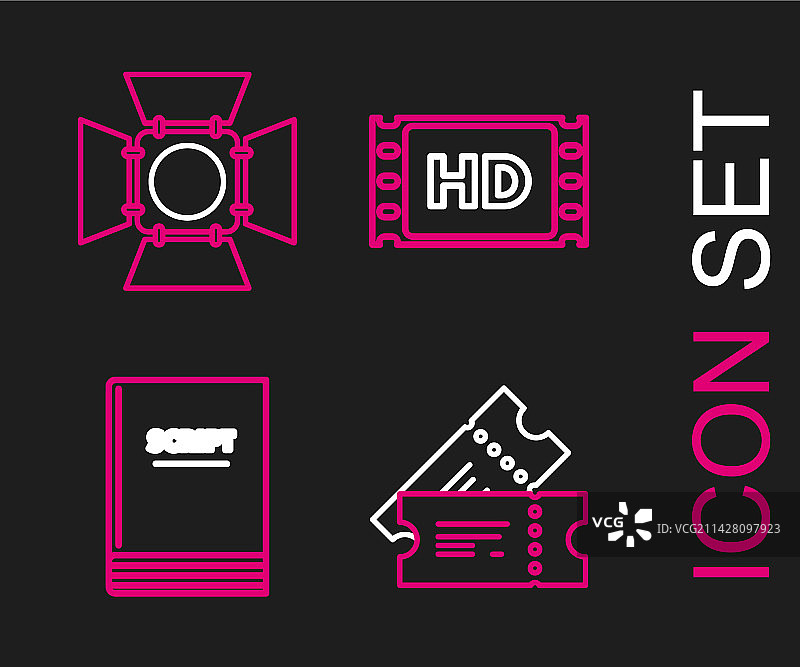 线条电影票、剧本、4K电影胶片图片素材