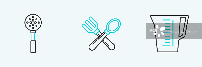 线稿量杯锅铲交叉叉子组合图片素材