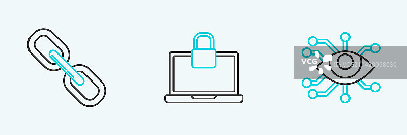 眼睛扫描、链条、笔记本电脑和锁图标图片素材