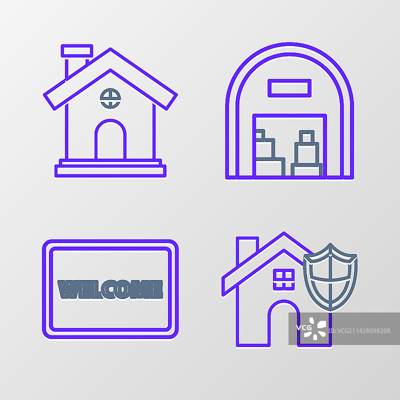 带有盾牌门垫文本的房屋线条图片素材