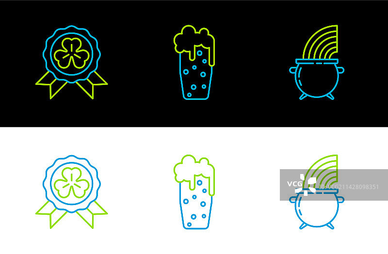 女巫大锅和彩虹奖牌线条图片素材