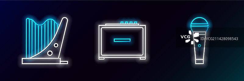 麦克风竖琴吉他音箱线条组合图片素材