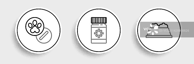 宠物食品套装：宠物碗、狗、药丸、药品图片素材