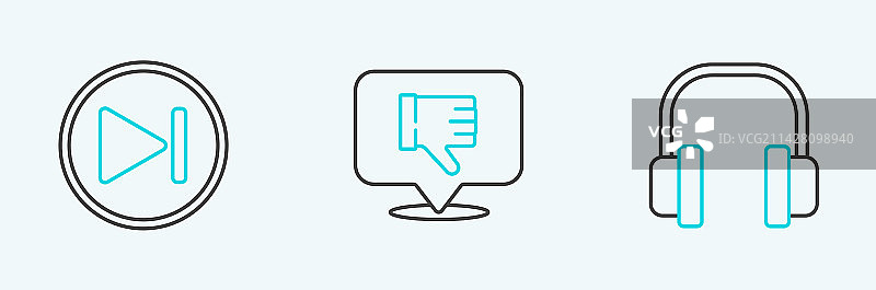 耳机、快进和不喜欢按钮线条图标图片素材