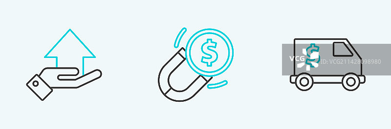 线条装甲车：手持现金和磁铁图片素材