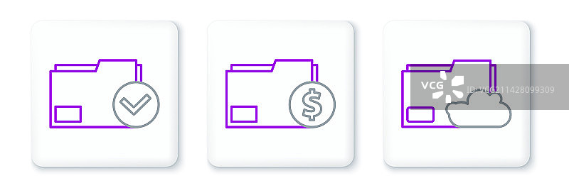 线条云朵图案：云存储文本文档文件夹图片素材