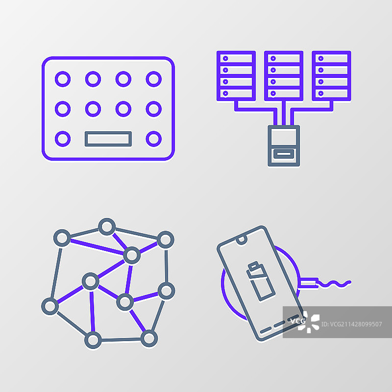 无线充电器、神经网络和服务器组合图片素材