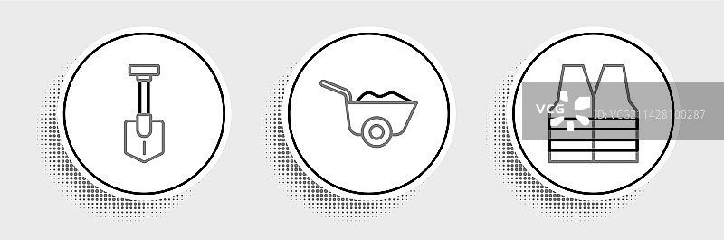 安全背心、铲子和手推车图标线图片素材