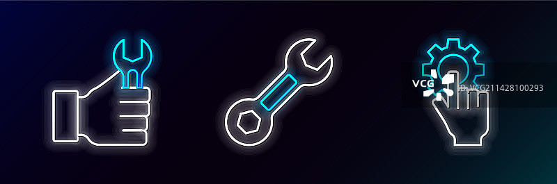手中的扳手设置线条图片素材