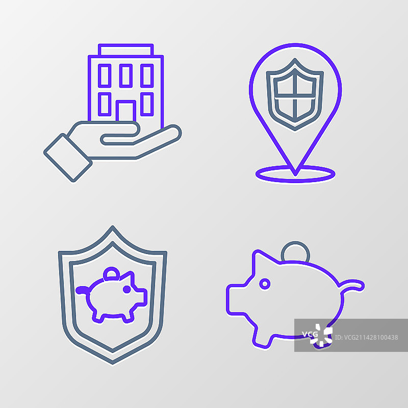带盾牌的储蓄罐、定位等金融安全图标图片素材