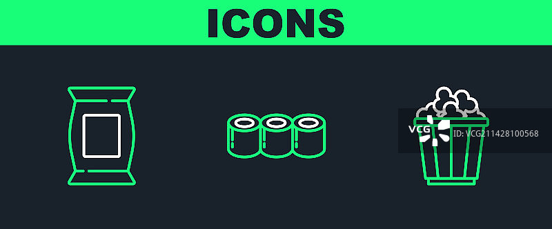 盒装爆米花、袋装薯片图片素材