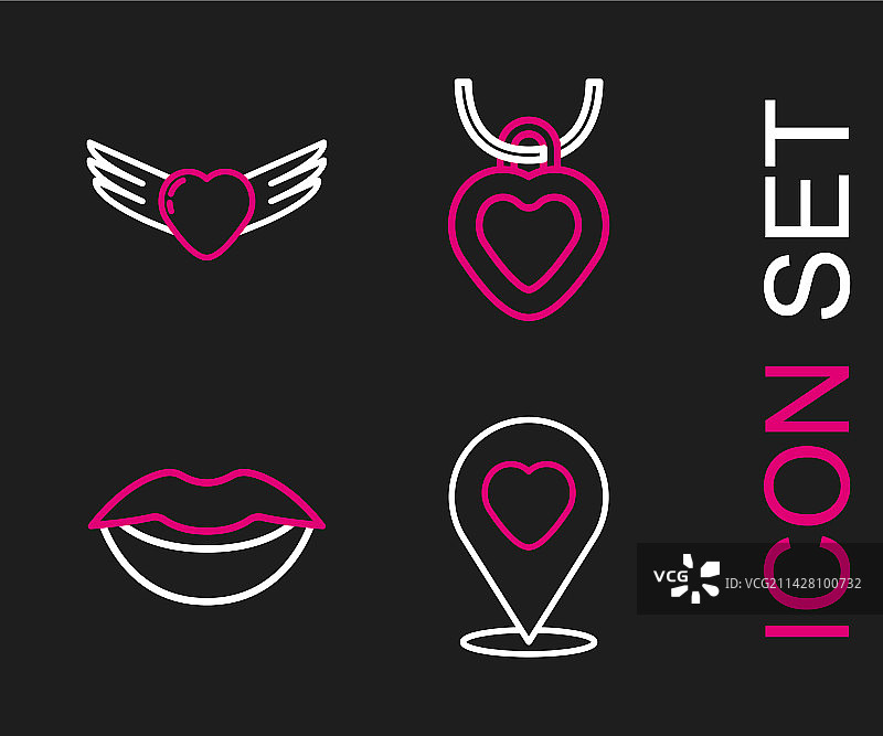 带有心形微笑嘴唇的线条定位图片素材