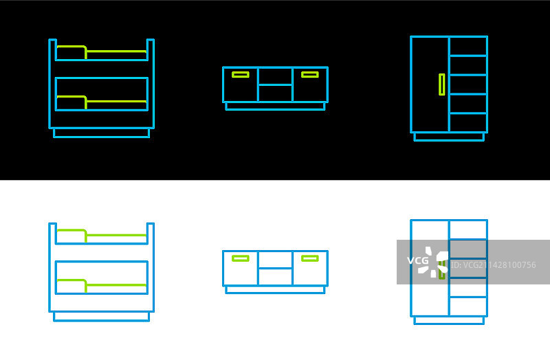 线条衣柜双层床家具组合图片素材
