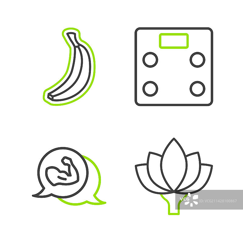 莲花和健美运动员肌肉等线性元素组合图片素材