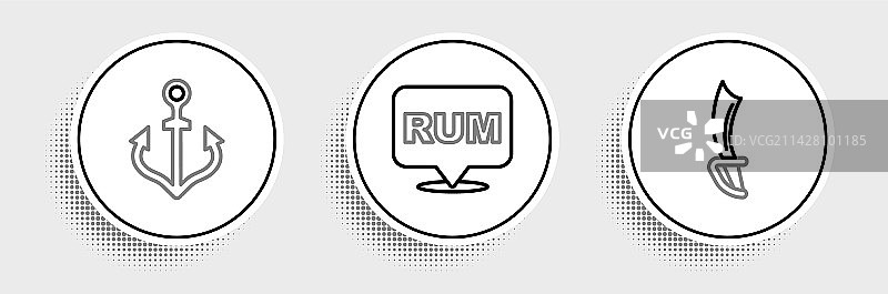 海盗剑、船锚和酒精饮料图片素材