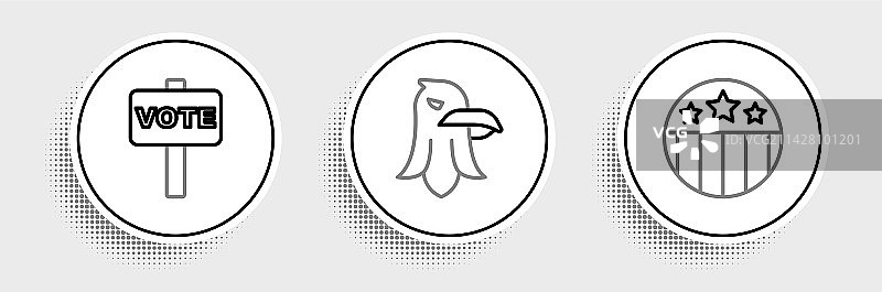 带星星、选票和老鹰图标的线条勋章图片素材