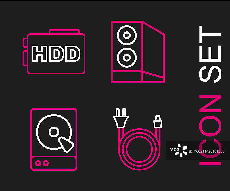 电源插头和硬盘盒线条组合图片素材