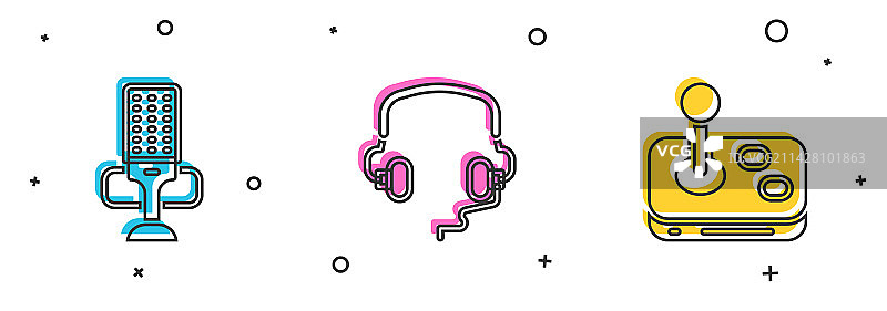 麦克风、耳机、操纵杆图标套装图片素材