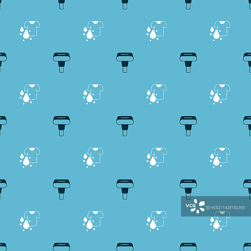 无缝背景上的服装蒸汽机和脏T恤合集图片素材