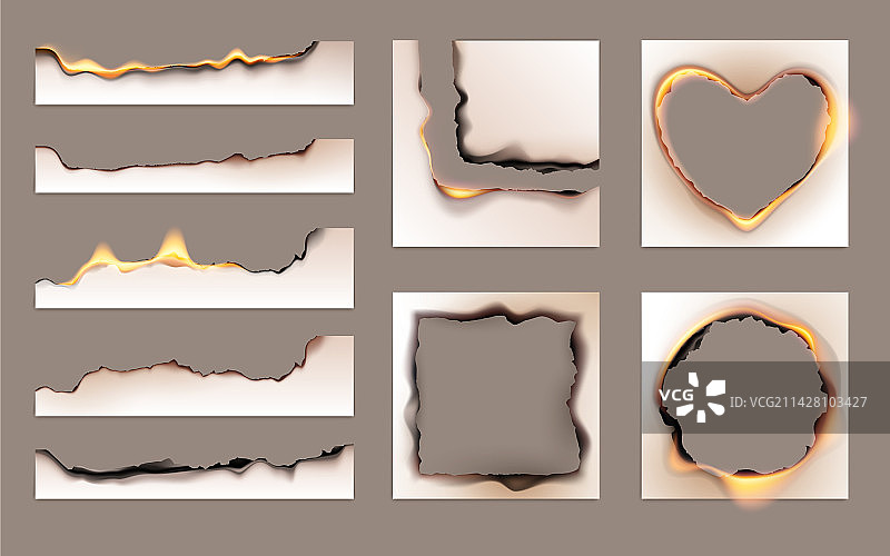 烧毁的纸片套装图片素材