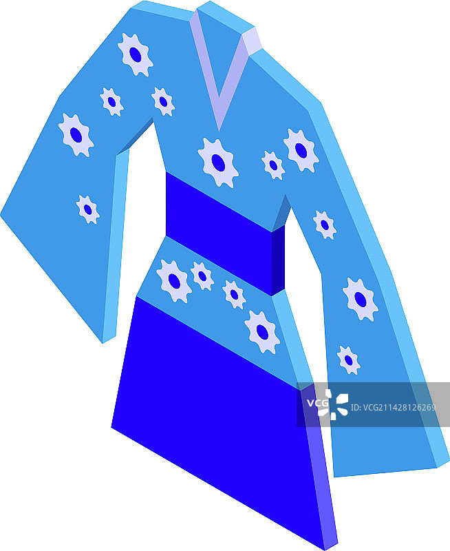 蓝色和服花卉图标2.5D时尚图片素材