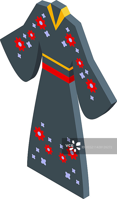黑色和服花朵2.5D亚洲风图标图片素材