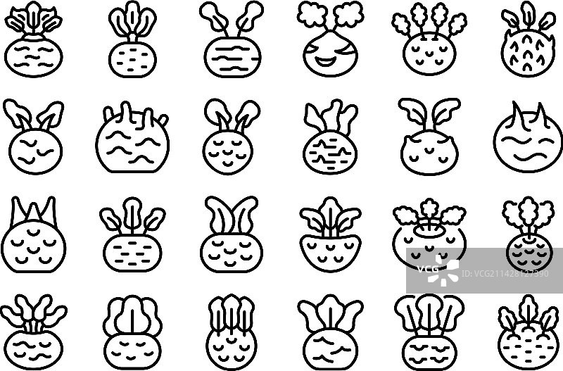 球茎甘蓝图标集图片素材