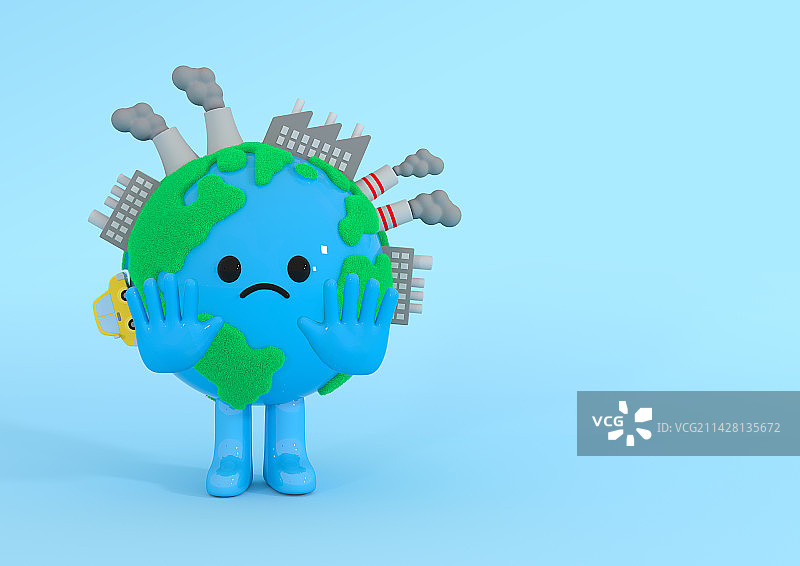 3D渲染地球角色与空气污染背景图片素材