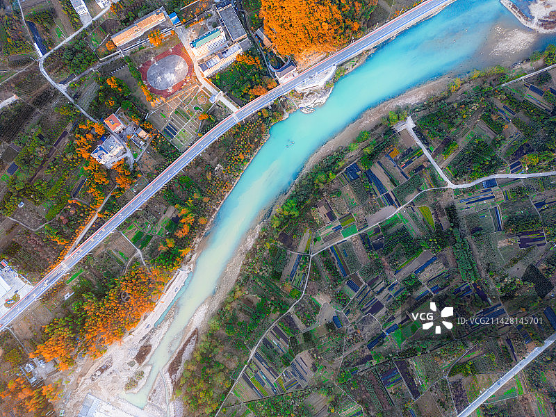 鸟瞰温州雁荡山仙溪蒲溪之秋冬图片素材