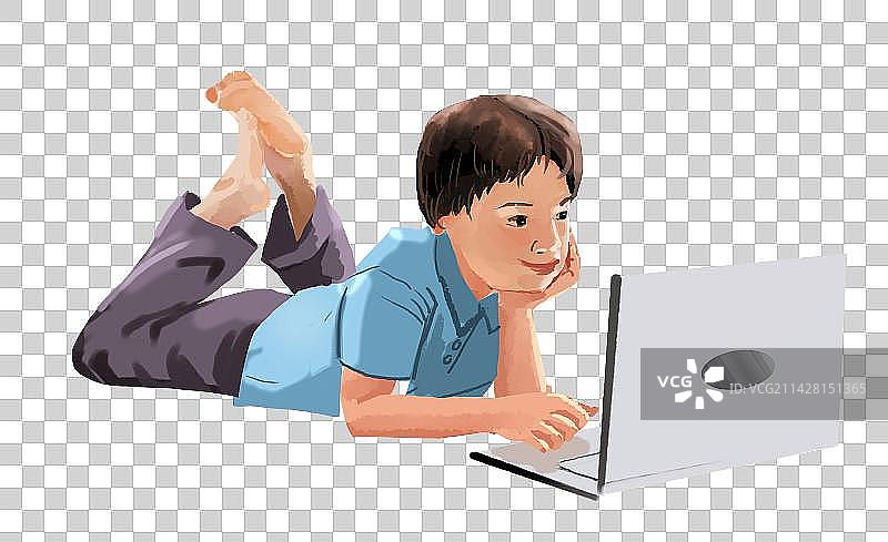 玩电脑的男孩图片素材