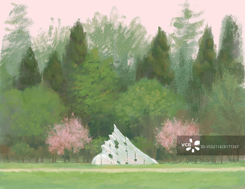 树林中与雕塑图片素材