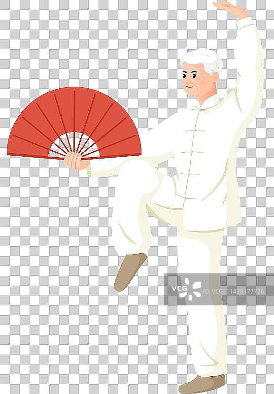 养生打太极的老年人手绘插画图片素材