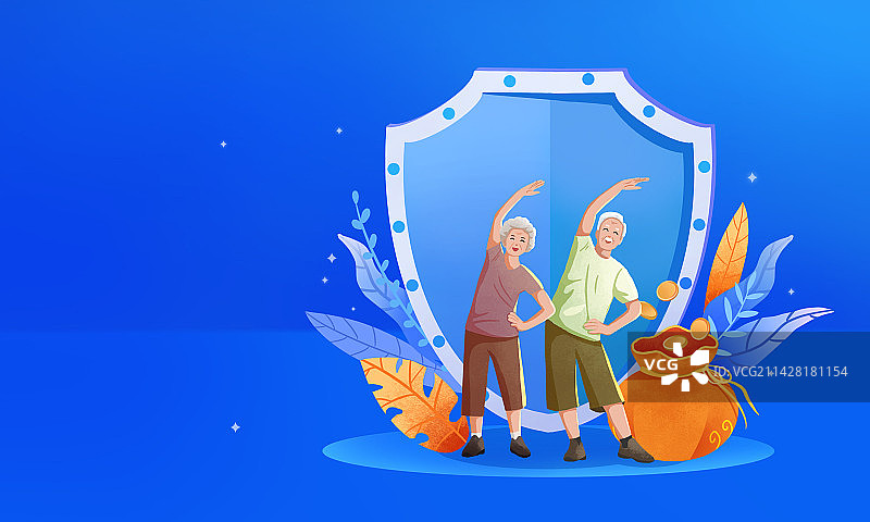 退休老年人养老保险理财金融投资插画图片素材